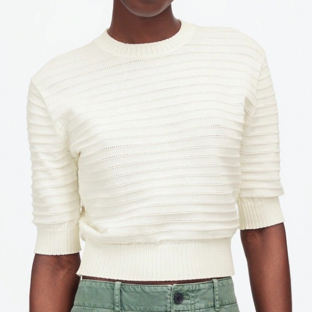 Madewell Sweater Women S Ivory Cream Short Sleeve Pointelle Stripe Knit Top NWOT